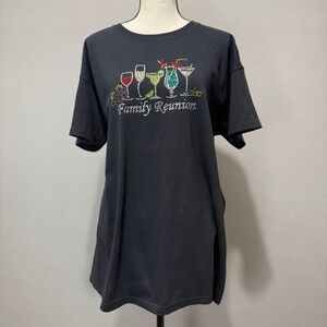 Rhinestone T-Shirt Black Short Sleeve Size XL Family Reunion Cocktail Glasses